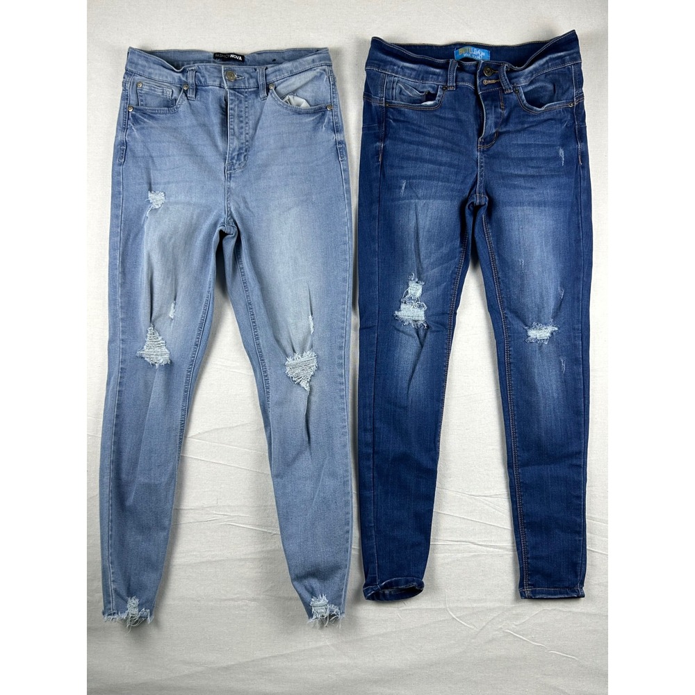 Fashion Nova & Wax Jean Distressed Skinny Jeans Bundle Size 5/27 Blue Denim 2pk